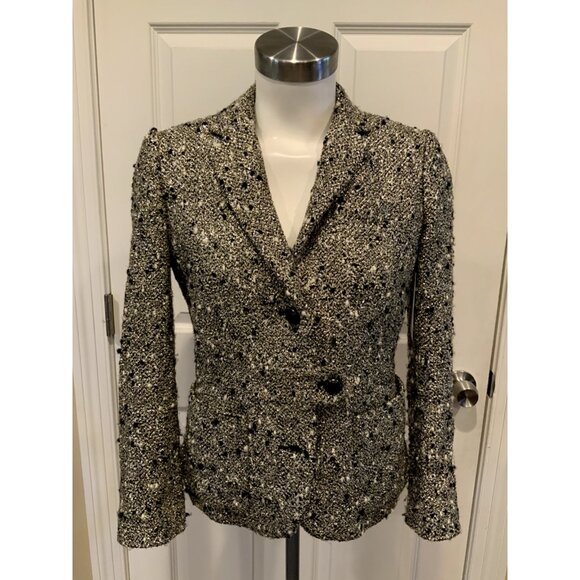 J. Crew Collection Shimmering Silver Metallic, Black & White Tweed Blazer, Sz 2 - Picture 1 of 9